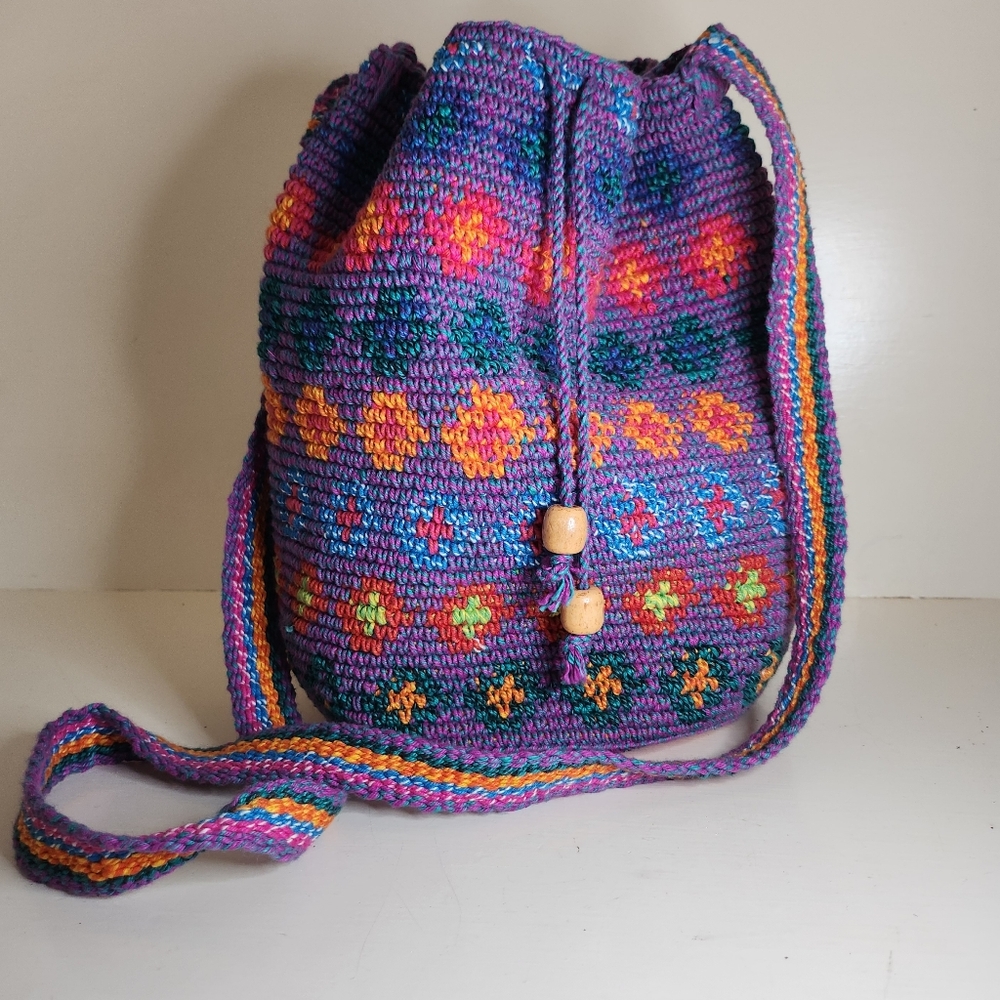 Macrame Style Flower Bucket Backpack - image 1